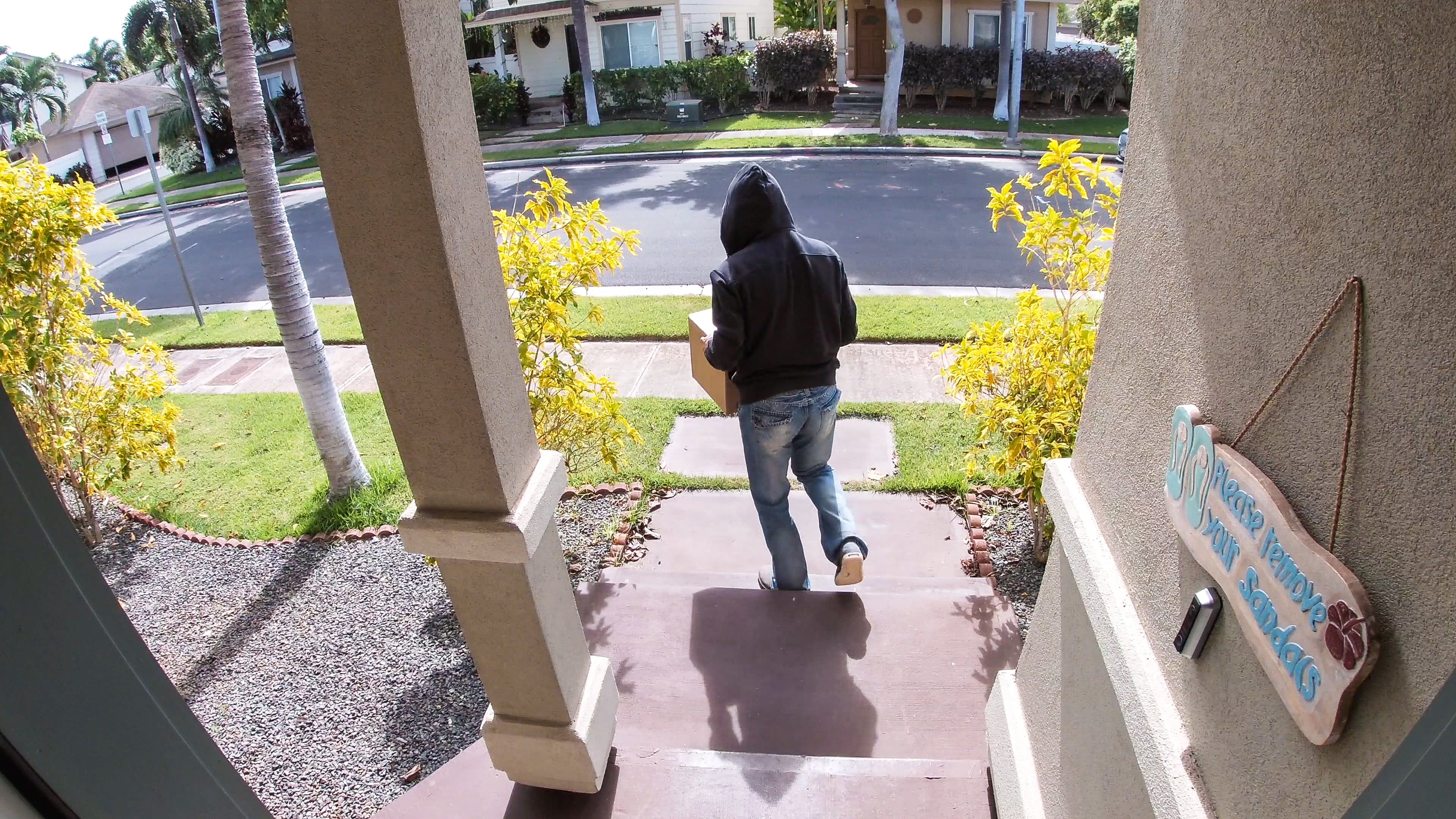 Package theft risk Package thief caught on video stealing box from doorstep